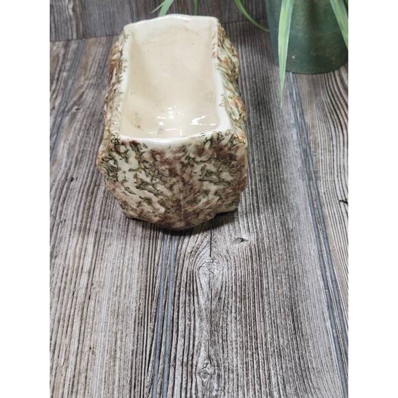 Vintage Log Planter Pottery Browns & Cream Splatter, Morton Woodland? - Picture 3 of 6